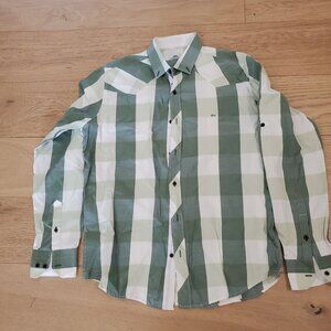Chiff Lacoste Mens Green & White Checkered Long or Roll Sleeve Shirt XL Roll